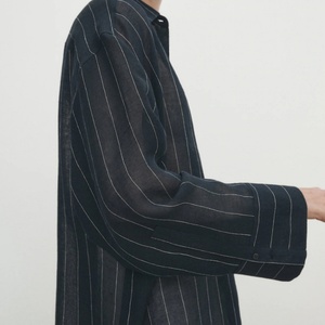 Nueva Llegada OME, Camisa a Rayas Azul Marino 100% Lino, Blusas para Mujer, Camisas de Lino, Blusas Elegantes para Mujer - Product Image 3