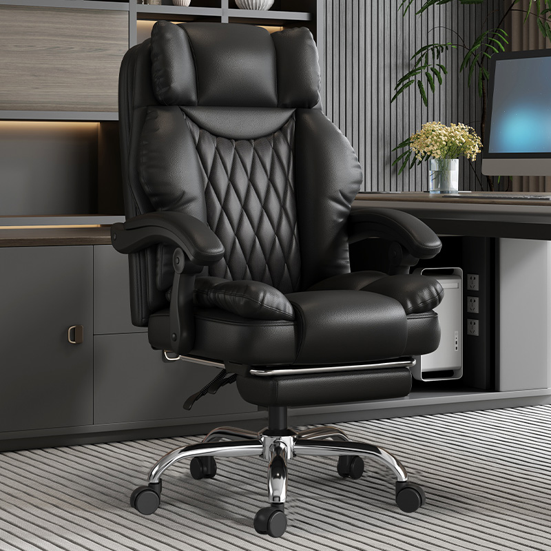 Cuero negro+Almohada lumbar+Reposapiés