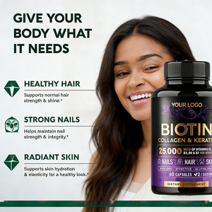 Biotina, Colágeno y Queratina 25000mg, <span class=keywords><strong>Complejo</strong></span> Multivitamínico de Belleza, Cápsulas de Suplemento Dietético, 60 Cápsulas/Botella, 2 Cápsulas por Porción - Product Image 5