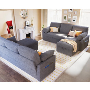 Divano Moderno per Soggiorno, Set di Mobili con Divano <span class=keywords><strong>Letto</strong></span> Angolare Estraibile, Divano <span class=keywords><strong>Letto</strong></span> Pieghevole con Vano Contenitore in Vendita - Product Image 2