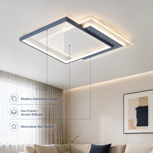 Modern Geometric Dimmable Led <b>Ceiling</b> <b>Light</b> With <b>Remote</b> Acrylic Iron Surface Mount For Living Room Bedroom 120W - Product Image 2