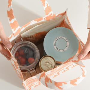 Bolsa de almuerzo Love & Peace de gran capacidad, portátil, de lino y algodón, con cremallera, bolsillos dobles para uso en el trabajo y la escuela - Product Image 4