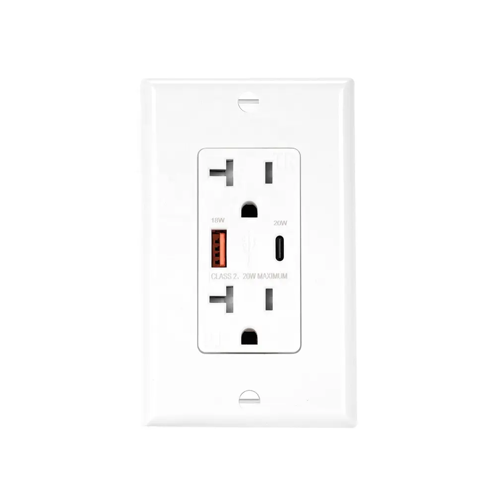 Wholesale USB Wall Outlet Manufacturer US Standard Duplex Receptacle 20A With Quick Charge USB Ports PD20W Type-A &Type-C Outlet