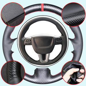 Protector de <span class=keywords><strong>volante</strong></span> de coche de fibra de carbono y cuero de microfibra personalizado para <span class=keywords><strong>Seat</strong></span> <span class=keywords><strong>Leon</strong></span> Alhambra Toledo 2011 2010 2012 - Product Image 1