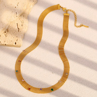 Collar de cadena de red de acero inoxidable chapado en oro de 18 quilates para mujer, regalo de joyería impermeable para primavera y verano