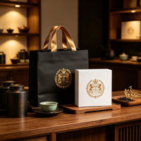 Sac en papier d'art de luxe de haute qualité avec poignée en ruban, emballage de boîte cadeau en carton, boîte à thé haut de gamme, logo personnalisé, image de marque d'entreprise
