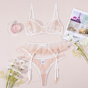 JN QSFS JN QSFS <span class=keywords><strong>Porte</strong></span>-jarretelles brodé <span class=keywords><strong>de</strong></span> qualité supérieure Anneau en acier Lingerie sexy Ensemble <span class=keywords><strong>de</strong></span> trois pièces - Product Image 6