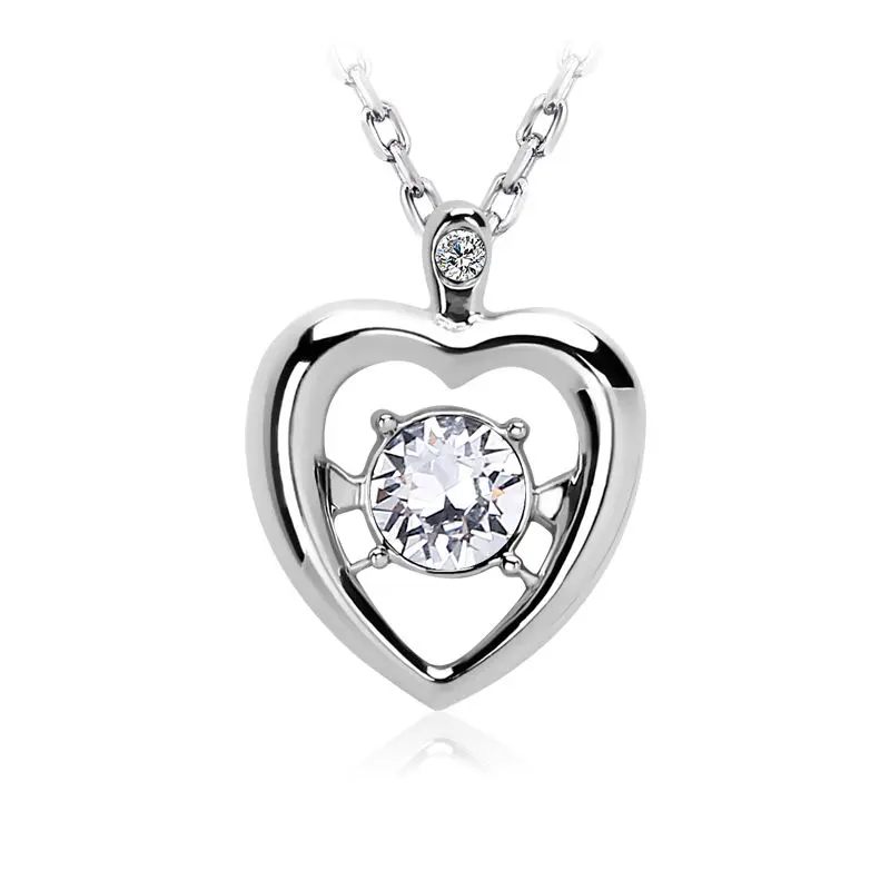 OUXI Austrian crystal Love Heart shape White gold/18k Gold necklace Simple Gift Jewelry for Girls