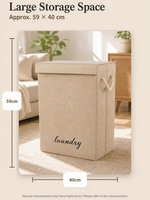 Panier à linge pliable grande capacité en lin léger avec couvercle et poignée en corde de coton, panier de rangement anti-poussière pour chambre et maison