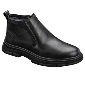 Bottines d'hiver en cuir véritable à bout rond avec fermeture éclair, doublure en fourrure, semelle en caoutchouc isolante, bottes Martin - Product Image 4