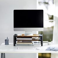 Organisateur de bureau moderne pour ordinateur portable et ordinateur de bureau, table réglable en bois et métal avec rangement pour la maison ou l'école