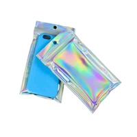 Sac à fermeture éclair à paillettes laser personnalisé 12*18cm 12*20/ 9*12cm Sacs en plastique réutilisables de stockage de bijoux bonbons cadeaux 6*10cm emballage de collier