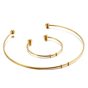 2PCS/<b>SET</b> Fashion Stainless Steel Open Female Collar <b>Bracelet</b> <b>Set</b> Wholesale Round Ball Collar <b>Bracelet</b> <b>Set</b> for Women - Product Image 5