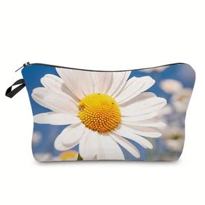 Nueva Bolsa de Maquillaje Cosmética Portátil Reutilizable con Estampado de Flores de Margarita, Personalizada, Duradera, de Poliéster, con Cierre y Plegable - Product Image 2
