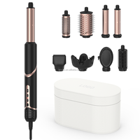 Styler multifonctionnel à air chaud 8 en 1 ionique 1300W, protection thermique, bouclage automatique, lissage, séchage, étui en cuir pliable