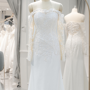 Jancember RL290 Robes de mariée sirène à épaules décolletées en dentelle bohème pour femme - Product Image 3