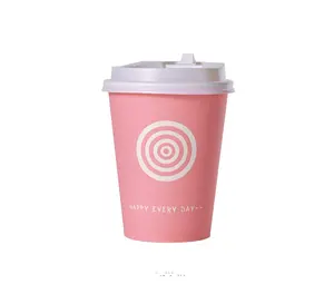 Pink green solid color design paper cup 12 oz paper cup with lid,straw,sleeve