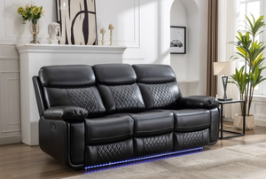 Sofá de Dos Plazas Reclinable Eléctrico de Cuero Técnico con Mesa Auxiliar, Tira de LED y Altavoz - Product Image 2