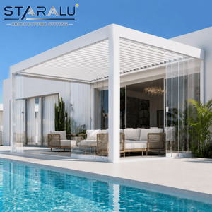 Fabricante de <span class=keywords><strong>Pérgolas</strong></span> de Aluminio Personalizadas, Suministro Directo, Pérgola para Patio Exterior con Techo de Láminas y Puerta de Vidrio - Product Image 3