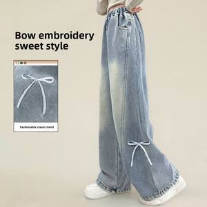 Jeans a Vita Alta Gamba Larga Lavaggio Chiaro - <span class=keywords><strong>Pantaloni</strong></span> in Denim con Dettaglio Annodato Vestibilità Comoda per Ragazze - Product Image 4