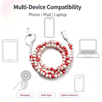 Câble de données USB perlé avec perles rondes brillantes dégradées, 2 en 1, multi-embouts, cordon de charge universel pour téléphone portable