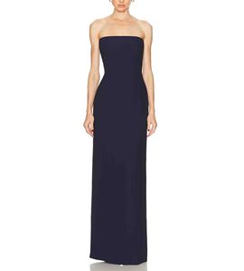 Vestido Largo Minimalista <span class=keywords><strong>de</strong></span> Crepé sin Tirantes para Mujer |   Etiqueta Privada Personalizada |   Vestido <span class=keywords><strong>de</strong></span> Noche Formal Azul Marino con Corte Estructurado - Product Image 4
