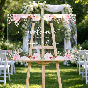 Insegna di Benvenuto per Matrimonio in Acrilico a Cascata con LED, Sfondo Personalizzato in Pizzo, Barra in Lino e Segnaposto per Sedie - Product Image 2