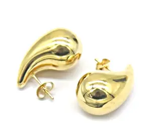 E68-023 Halo gold plated women stainless steel stylish trendy twist chain hoop earrings hollow inside drop earrings