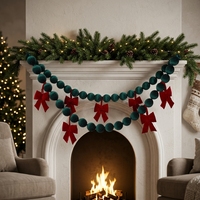 Guirlande de Noël en tissu avec petits nœuds, 1,8 m, pour escalier, porte, mur, toile de fond de fête