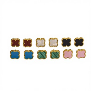 Women's Four-Leaf Clover Cross-Border Influencer 18K Gold-Plated Double-Sided OL Mother-of-Pearl Lucky Earrings - Product Image 5