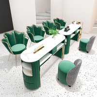 Tables de manucure en velours vert de luxe, mobilier de salon de manucure, table et chaise en marbre pour salon de manucure, vente de table de manucure, mobilier de salon