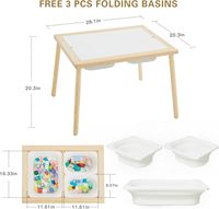 Mesa de Madera Multifuncional Moderna para el Aprendizaje Sensorial de los Niños, con Caja de Almacenamiento, Forma Cuadrada, 2 Plazas, para Uso Escolar y en el Dormitorio