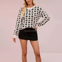 Pull en tricot jacquard à motif cœur Argyle pour femme, col rond, manches longues, coupe oversize, décontracté, personnalisable, grandes tailles