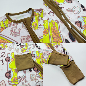 Toptan özel bambu sevimli yenidoğan bebek kız Wildflower yüksek kalite kabarcık Romper Zippies giysi Set bebek bambu pijama - Product Image 4