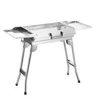 Vente en gros Camping en plein air Portable Pliant BBQ Grill en acier inoxydable avec double table d'appoint