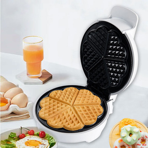 Flower Shaped Waffle <b>Maker</b> Electric Non Stick Coating 4 Pieces <b>Breakfast</b> Machine White Plastic Housing - Product Image 2