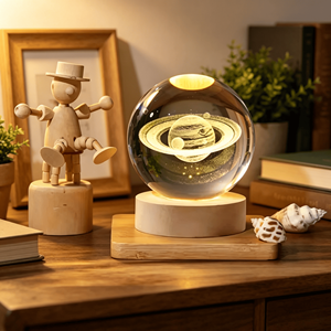 3D Art Crystal Ball Night <b>Light</b> Luminous Crystal Ball Decoration Solar System LED Night <b>Light</b> Desktop Home Decoration - Product Image 4