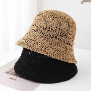 New Solid Color Simple Jacquard Knitted Hollow Out Bucket Hat Women Summer Breathable Sunshade <b>Sunscreen</b> Sun Hat - Product Image 1