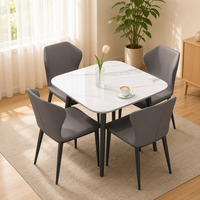 Table à manger de luxe en pierre frittée, motif marbre blanc, ensemble 4 chaises pour maisons compactes