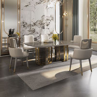 Ensemble de table et chaises de salle à manger moderne de luxe 6 places, taille standard, mobilier métallique pour hôtel, appartement, restauration et salle à manger