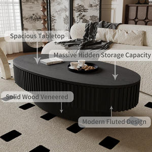 Convertible Oval Coffee Table with Storage Solid Wood Veneered Modern Design for Living Room & <b>Bedroom</b> - Product Image 5