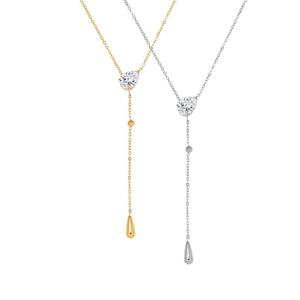 Colliers élégants résistants à la décoloration, bijoux fins, colliers en acier inoxydable avec pendentif en zircon en forme de larme, colliers en Y tendance pour femmes - Product Image 1