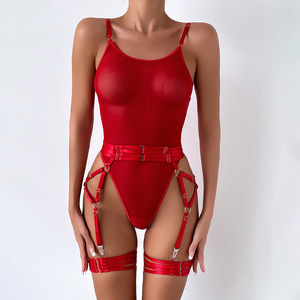 Wholesale Transparent <b>Mesh</b> Shapewear <b>Jumpsuit</b> Garter Belt Set Hot Luxury Solid Color Luxury Bandage Bodysuit - Product Image 3