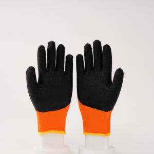 Gants de travail en <span class=keywords><strong>latex</strong></span> <span class=keywords><strong>enduit</strong></span> de polyester orange de 8 pouces certifiés CE ISO9001, gants en <span class=keywords><strong>latex</strong></span> gaufré - Product Image 3