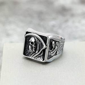 European American Retro Stainless Steel Punk <b>Ring</b> Grim Reaper Skull Hip Hop Halloween Jewelry 07305 - Product Image 4