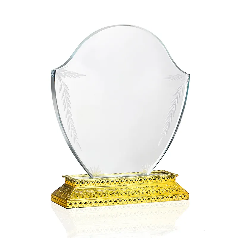 Fast Shipments Simple Business Style Crystal Trophy Awards Solid Gloden Bottom Crystal Glass Trophy
