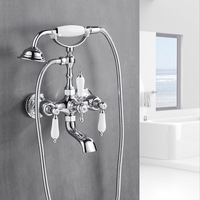 Ensemble de robinetterie de baignoire thermostatique de luxe FEIDU à double poignée, en laiton, avec douchette téléphonique en céramique, pour hôtels, montage mural, eau chaude et froide