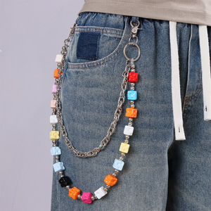 Chaîne de taille Yueli Cheese Cube colorée double couche, chaîne de corps unisexe décontractée en alliage de zinc pour pantalon en jean style Hip Hop, en stock - Product Image 1