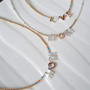 Go2boho设计微小串珠项链手工简约玻璃种子饰品字母堆叠时尚波西米亚魅力女性