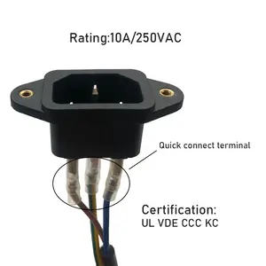 IEC 320 C14 AC Power Socket Female AC Socket With Earring Holes
